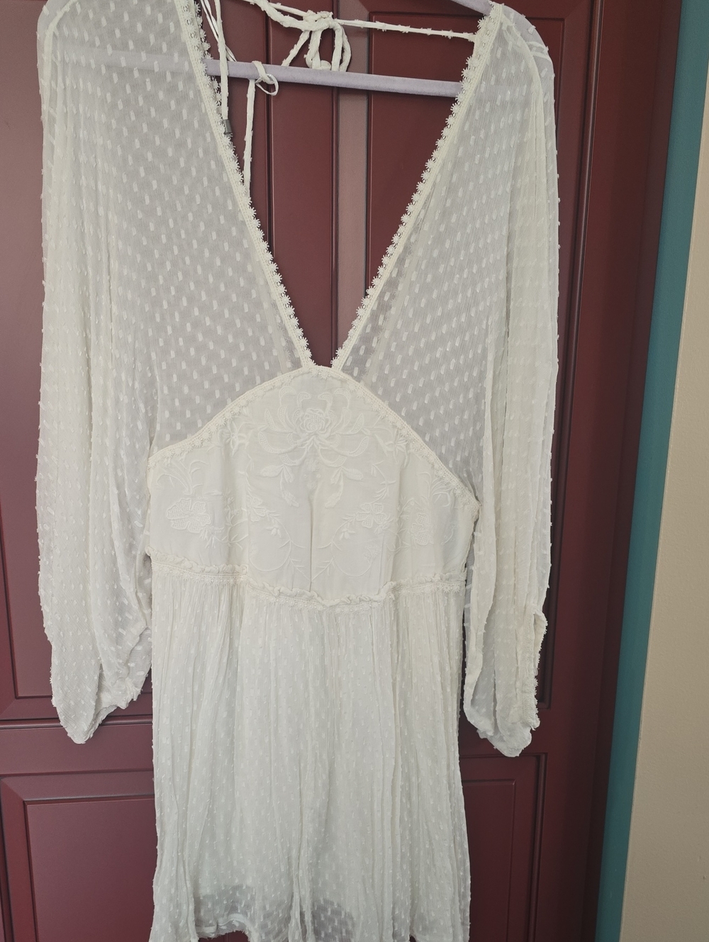 White V-Neck Long Sleeve Boho Dress Free People New